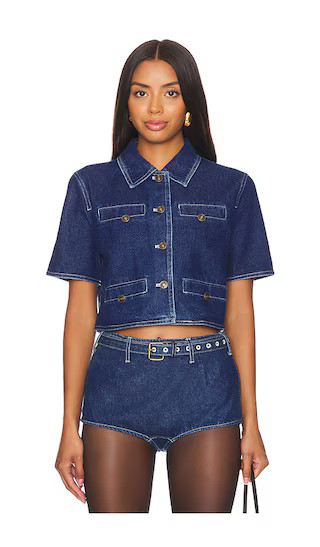 Halston Denim Top in Blue Denim | Revolve Clothing (Global)