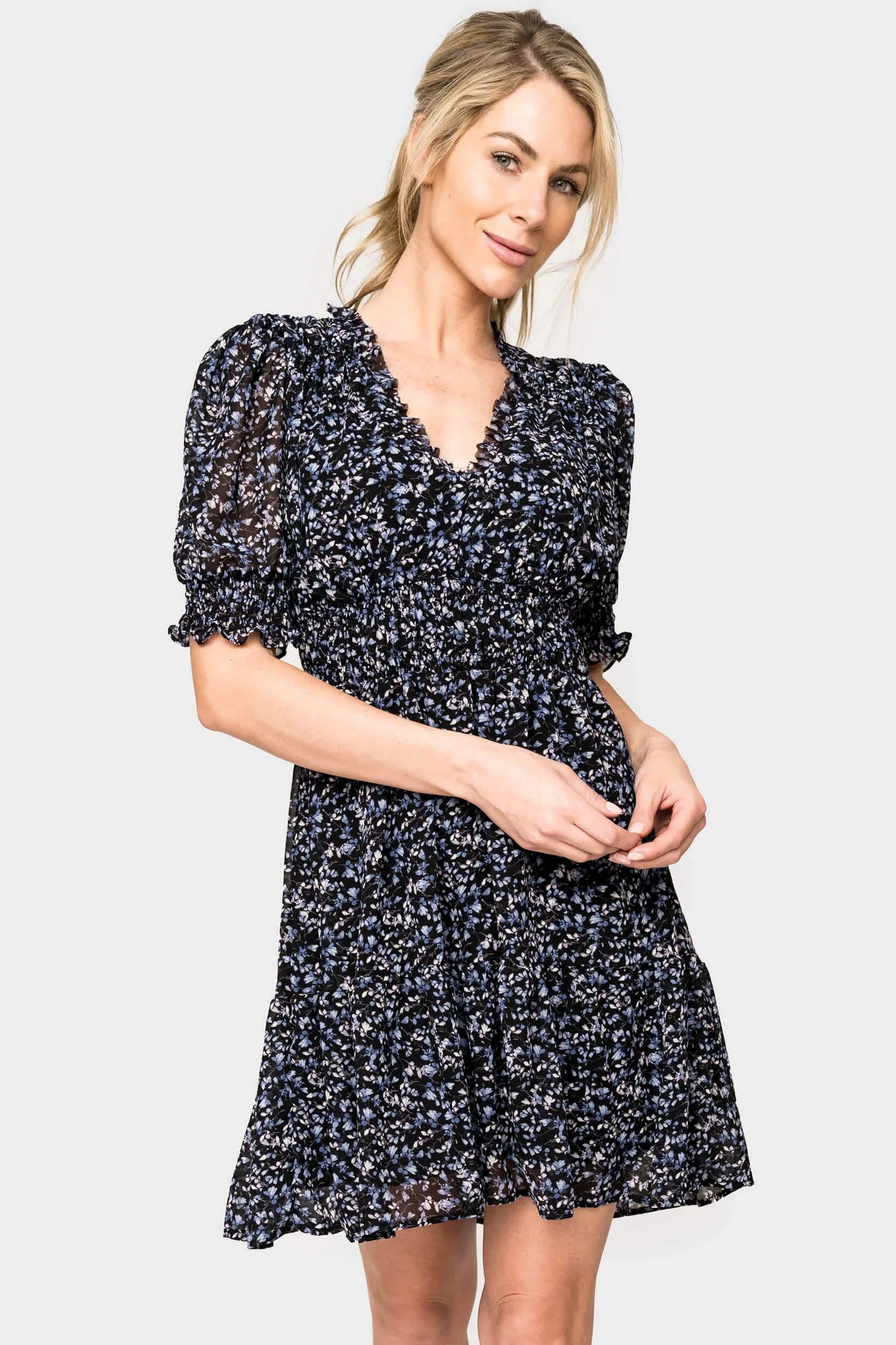 Everybody V-Neck Ruffle Detail Dress | Gibson