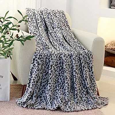 FY FIBER HOUSE Flannel Fleece Throw Microfiber Blanket with 3D Leopard Print,50 by 60-Inch,Grey | Amazon (US)