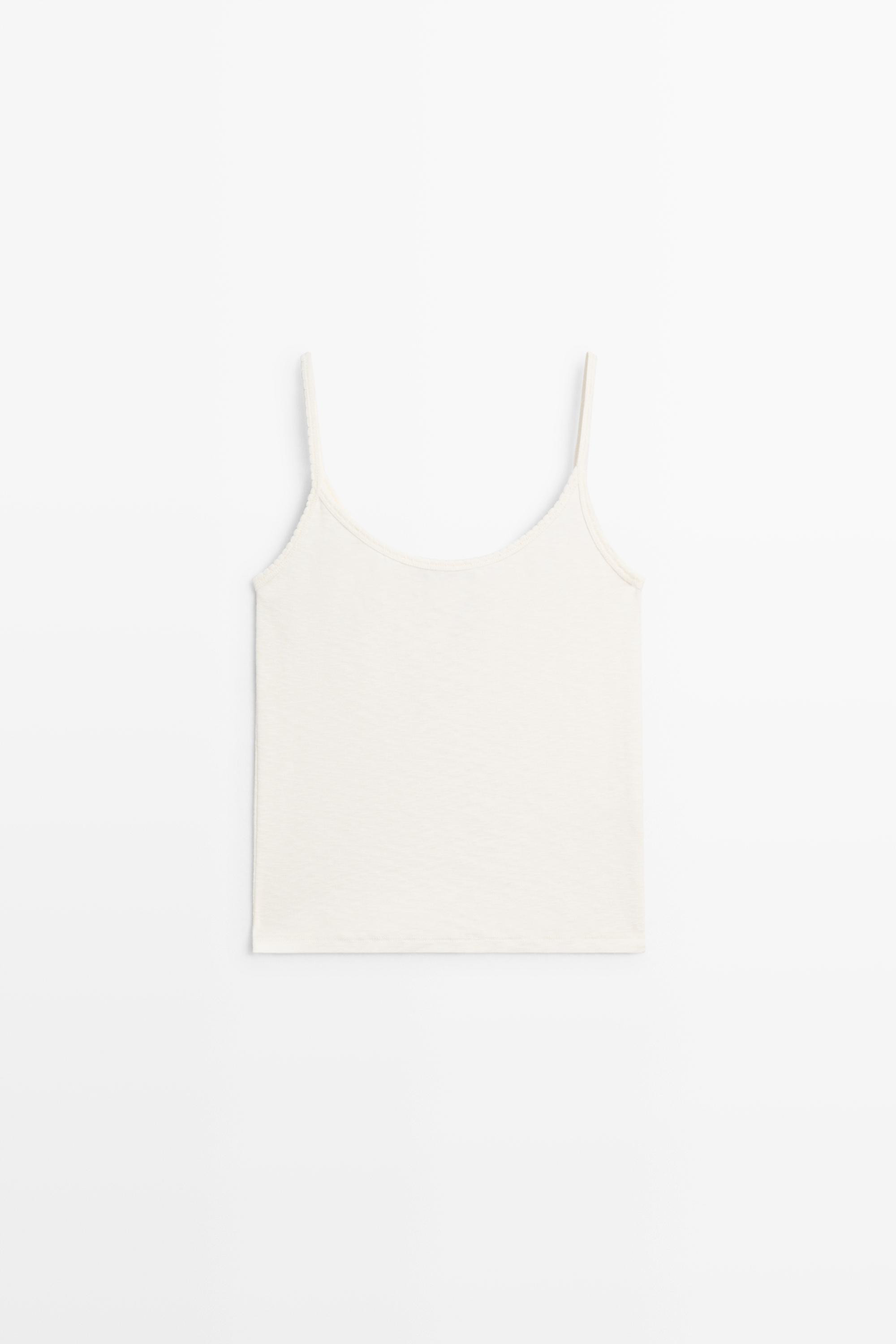 Cotton blend strappy top - Off white | Massimo Dutti UK