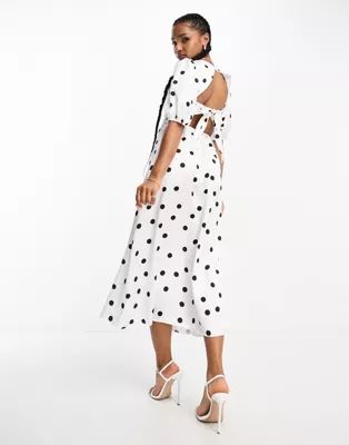 Style Cheat tie back midi dress in white polka dot | ASOS (Global)
