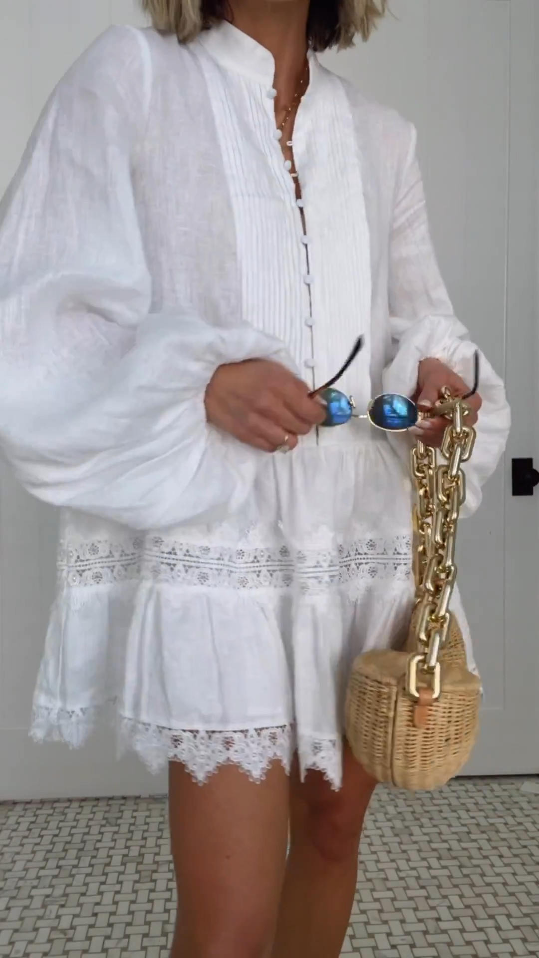 Little white lien dress for spring I'm wearing size small 