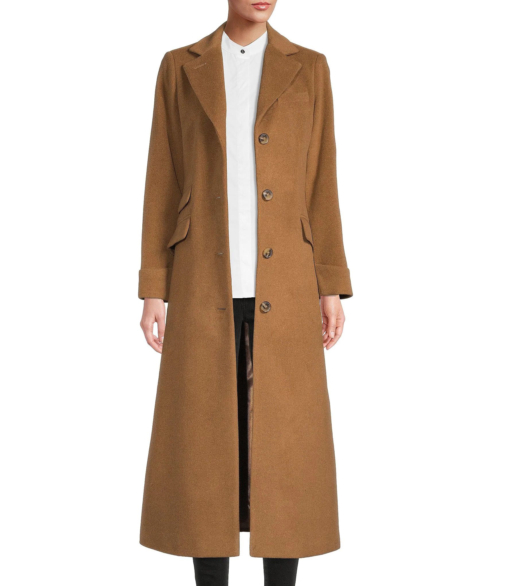 Wool Blend Single Breasted Notch Collar Neck Long Sleeve Maxi Coat | Dillard's