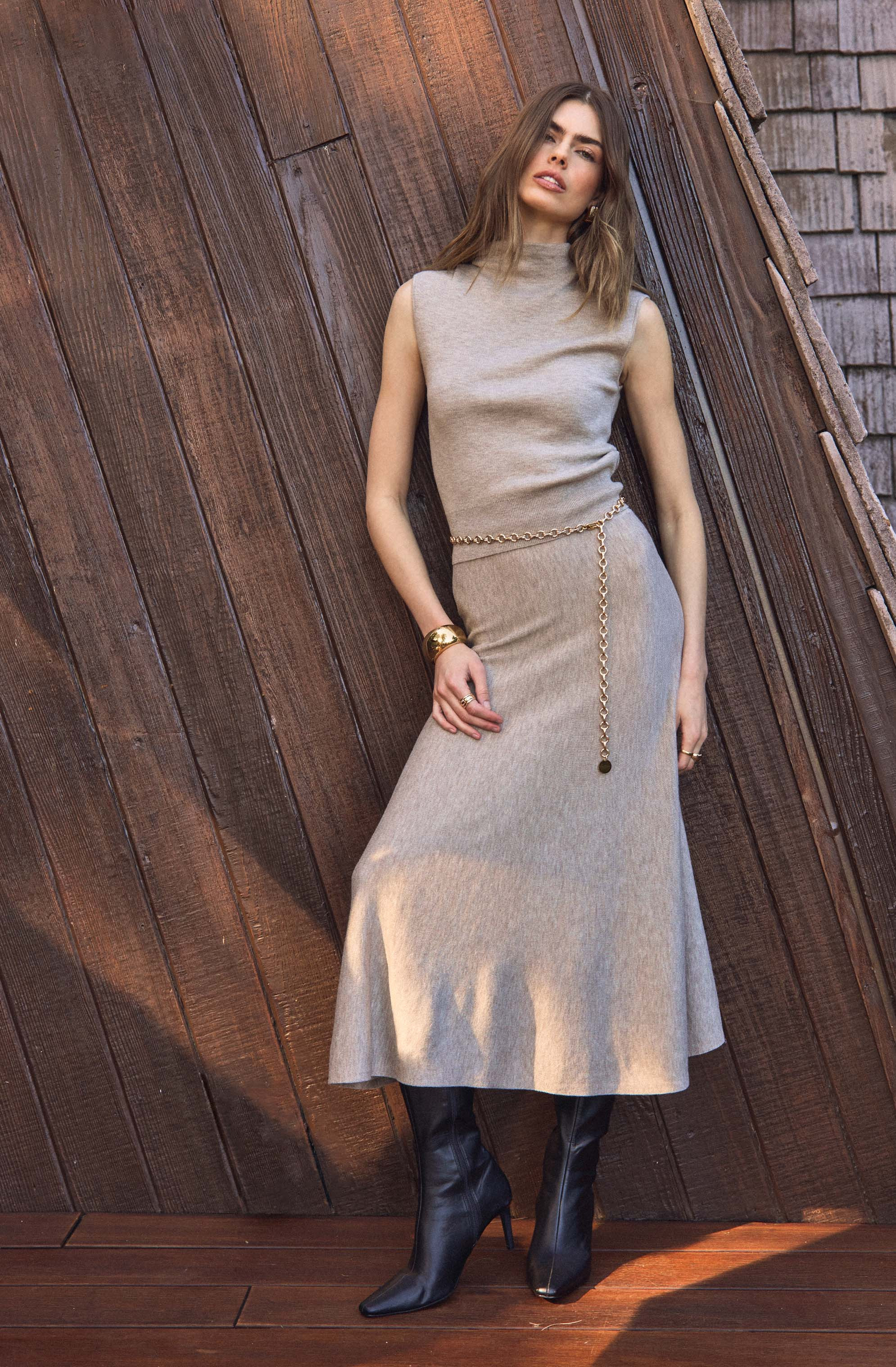 Deora Midi Sweater Skirt - Taupe / M | ASTR The Label (US)