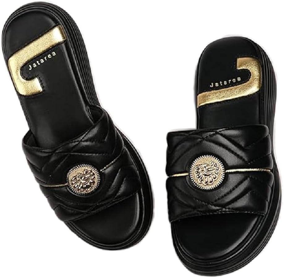 JATAREA Platform Women Sandal - Round Open-Toe Leather Summer Sandals for Women | Amazon (US)