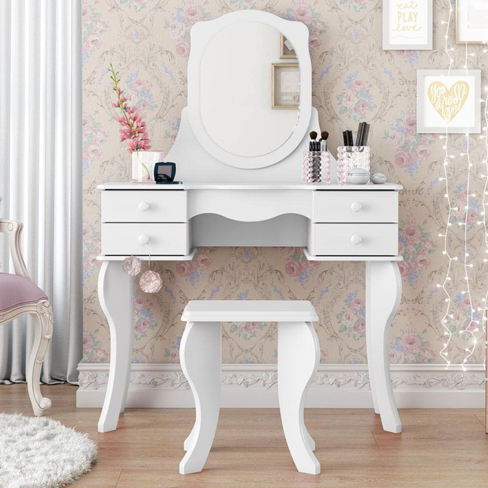 Penteadeira 4 Gavetas Com Banco Princesa Branca | Amazon (BR)