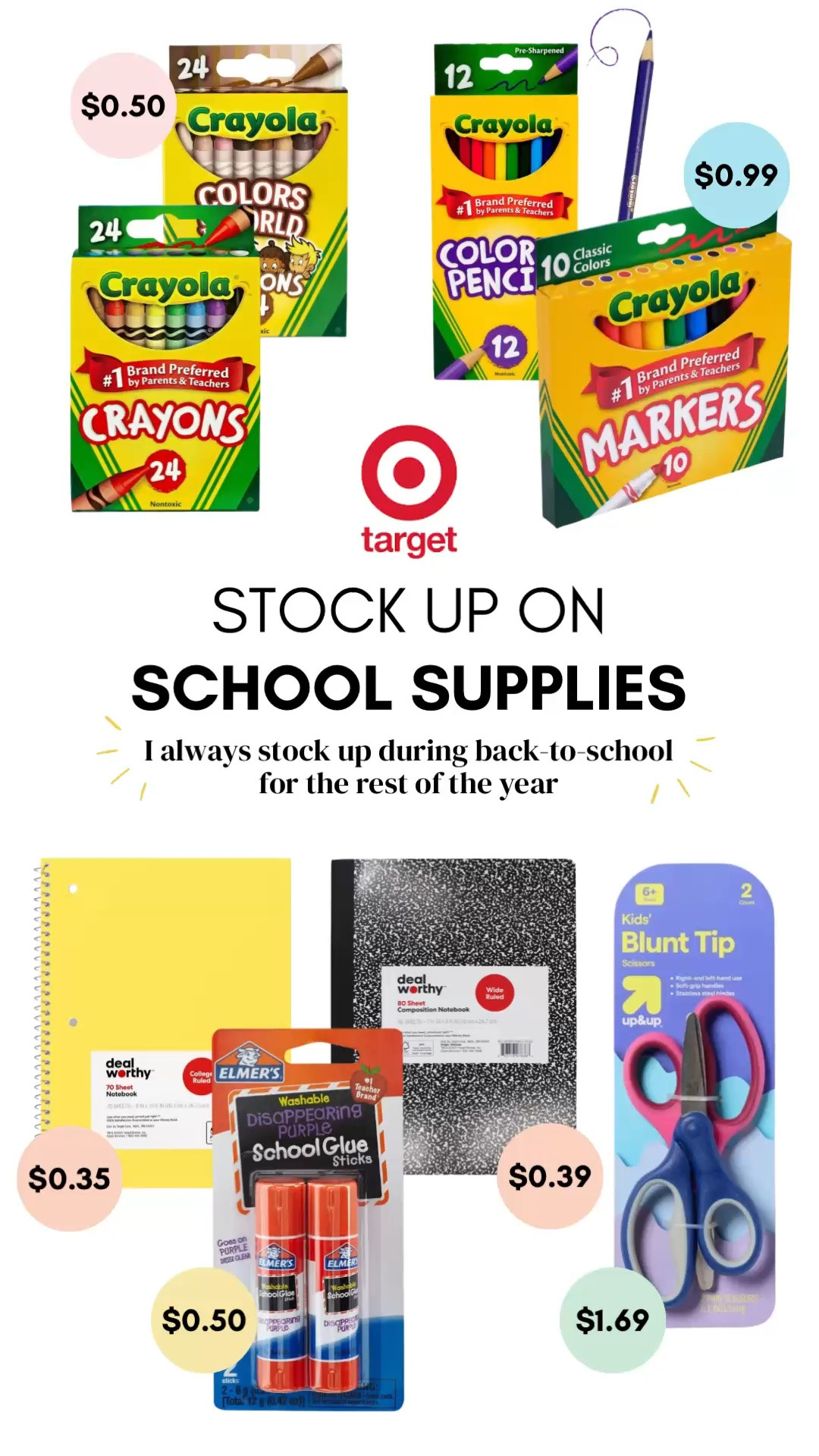 This is the time of year I stock up on school supplies like crayons, markers, colored pencils, notebooks, and glue! 
If I don’t, I always regret it when I have to spend $3 on a pack of crayons.

#LTKKids #LTKSaleAlert