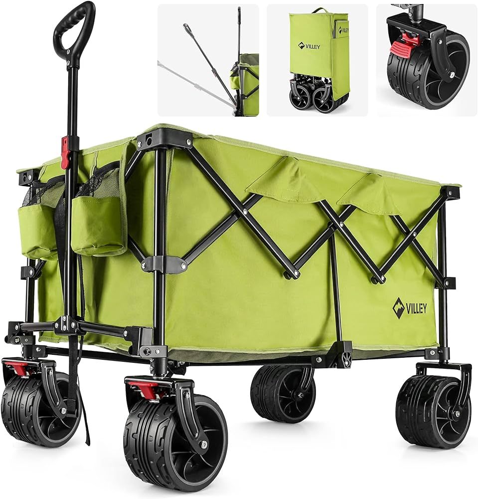 VILLEY Collapsible Folding Wagon with Big Wheels, Enlarged 225lbs Capacity, All Terrain Wagons Ca... | Amazon (US)