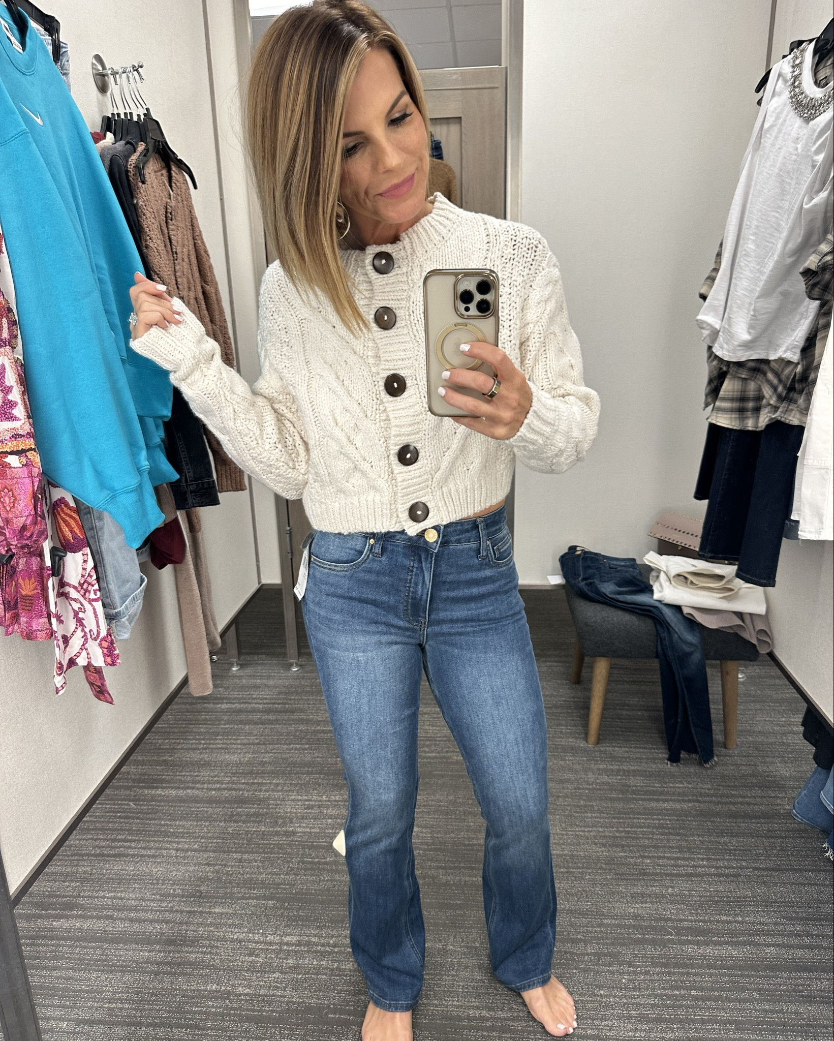 This Free People sweater is one of my favorite purchases from the NSale for fall! Wearing size extra small in the cream and small in the tan. Went home with XS for a more polished look.  I am 5’3” and approximately 130lbs.  Available jeans are linked also! Wearing size 24 on Free People jeans, could do 25 for a more relaxed look. Kut from Cloth runs large IMO, so I always size down. 

#LTKSaleAlert #LTKOver40 #LTKxNSale