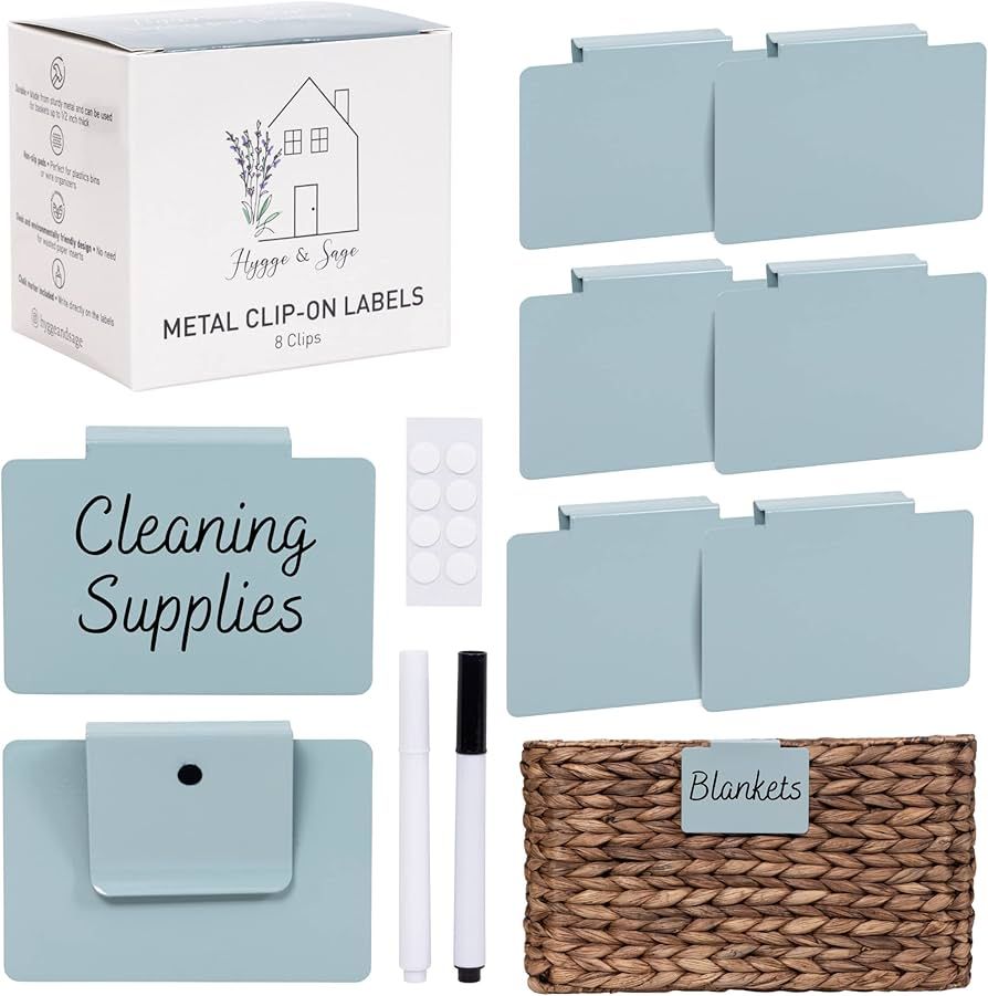 Hygge & Sage: Metal Bin Labels for Home Organization | Non-Slip Basket Labels Clip On for Storage... | Amazon (US)