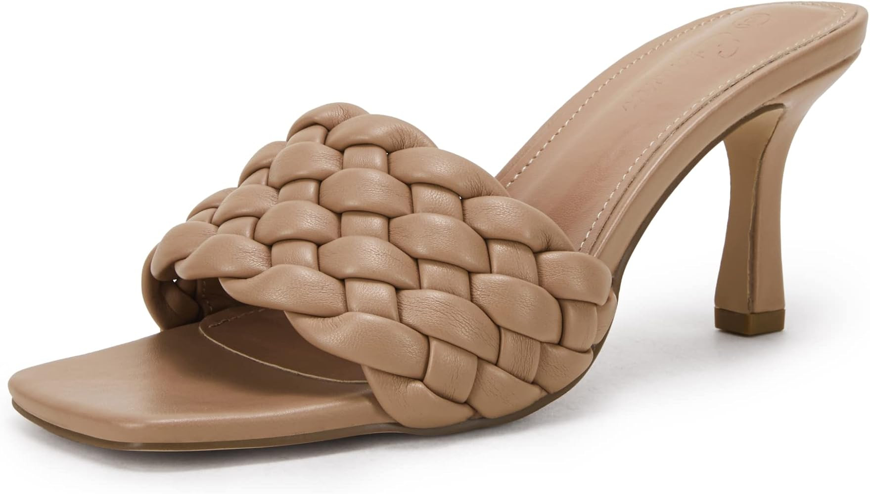 Women’s Square Open Toe Woven Mule Heeled Sandals Braided Stiletto Slip On High Heel Quilted Leather | Amazon (US)