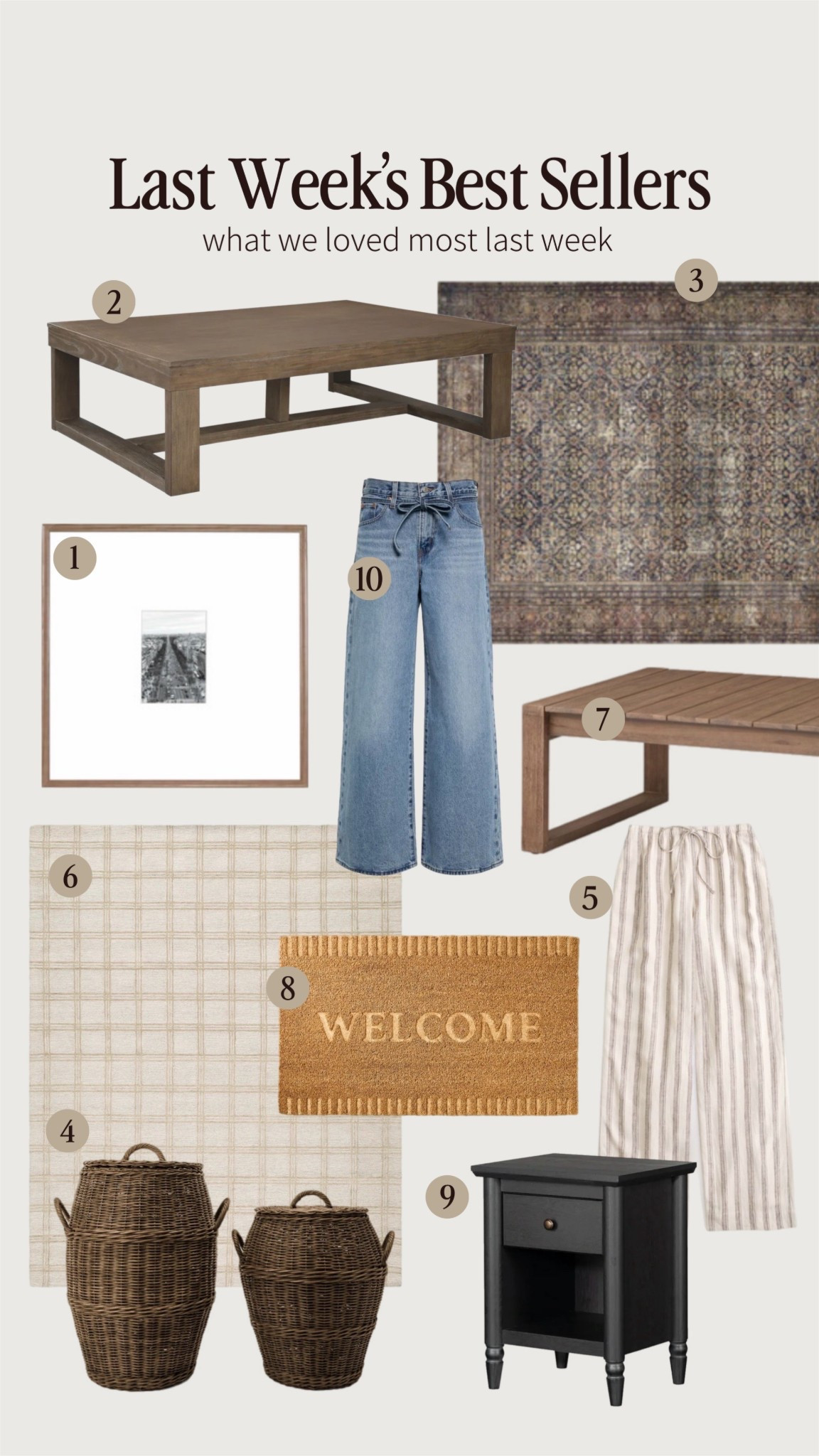 Last weeks top sellers! Most of it’s on sale too! 

Area rug, living room, rug, dining room, rug, cloud, pile, coffee, table, outdoor coffee table, Wayfair, world, market, doormat, jeans, denim from a Levi’s, wide leg, linen pants, Abercrombie, gallery, wall, wall frame, nightstand, basket, McGee Co., city McGee, target ￼

#LTKSaleAlert #LTKootd #LTKHome