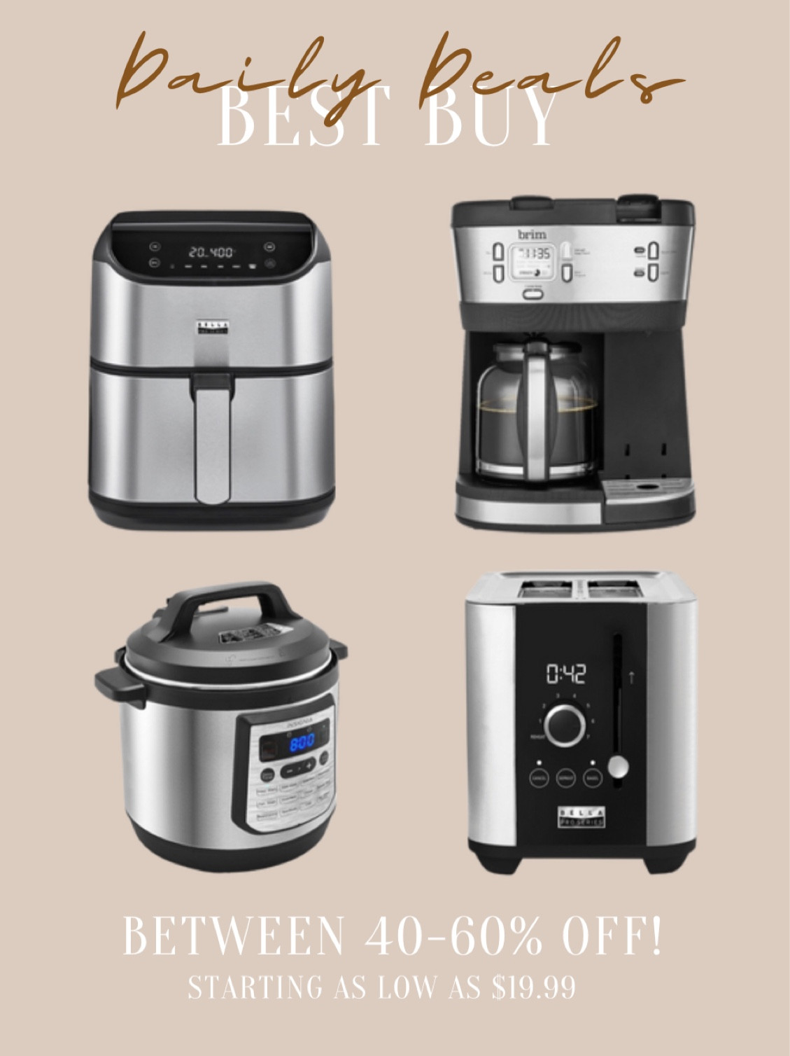 Daily Deals - here’s today’s round up of BestBuy’s daily deals!

Kitchen finds
Kitchen gadgets
Air fryer
Coffee maker
Crockpot
Toaster

#LTKFind #LTKsalealert #LTKhome