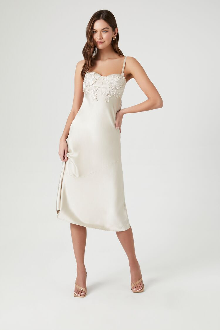 Lace-Trim Satin Midi Slip Dress | Forever 21 (US)