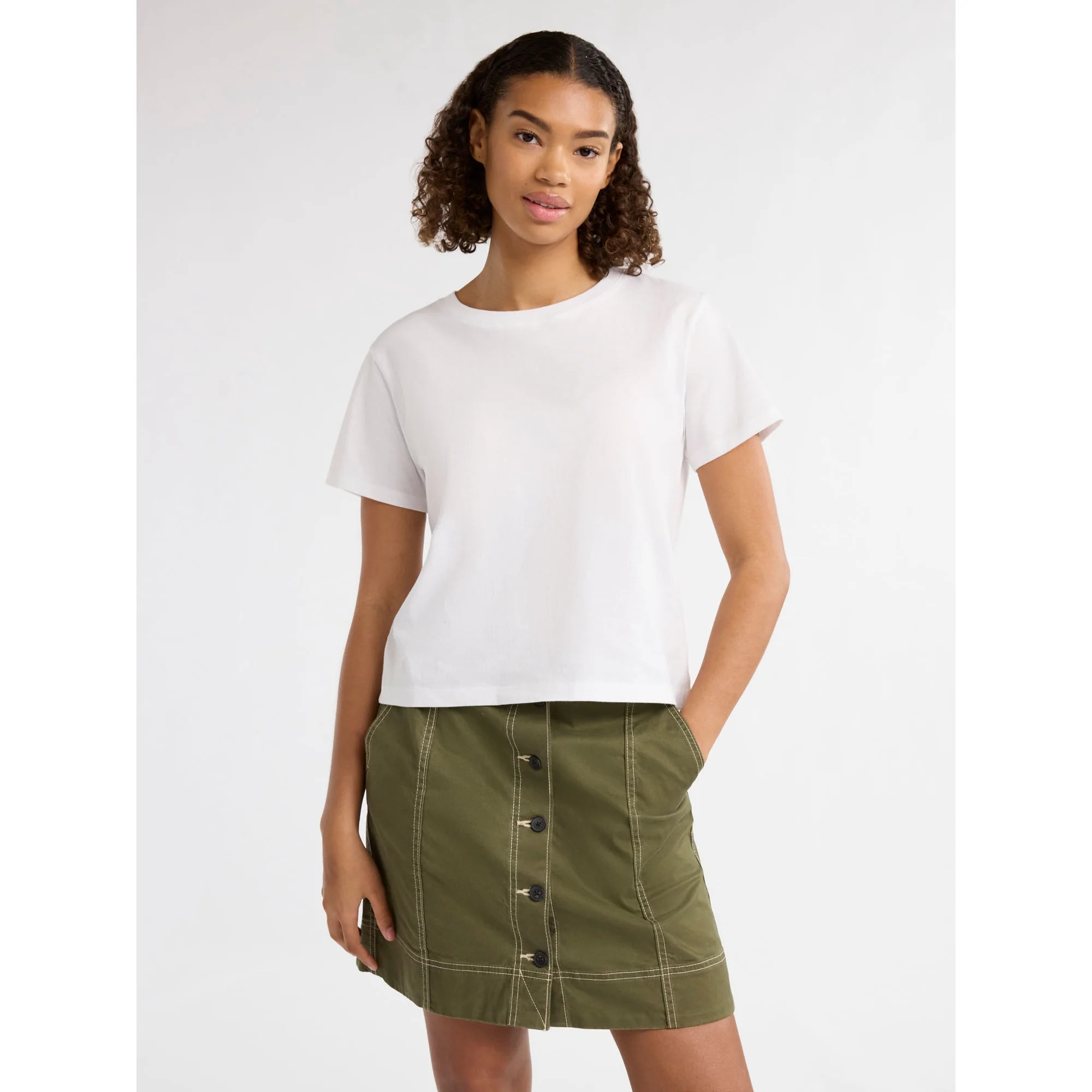 Free Assembly Women's and Women's Plus Cotton Cropped Boxy Tee with Short Sleeves, Sizes XS-XXL | Walmart (US)