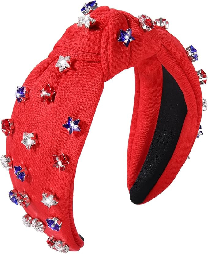 4 th of July Headband for Women American Flag Knottted Headband Red White Blue Crystal Star Patri... | Amazon (US)