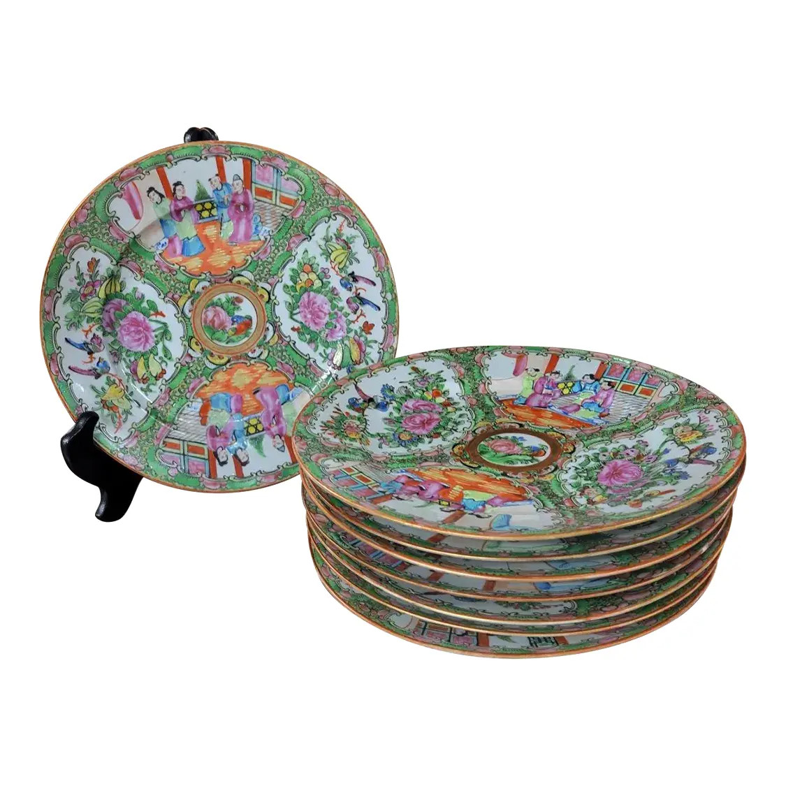 Antique Chinese Rose Medallion Porcelain Dinner Plate | Chairish