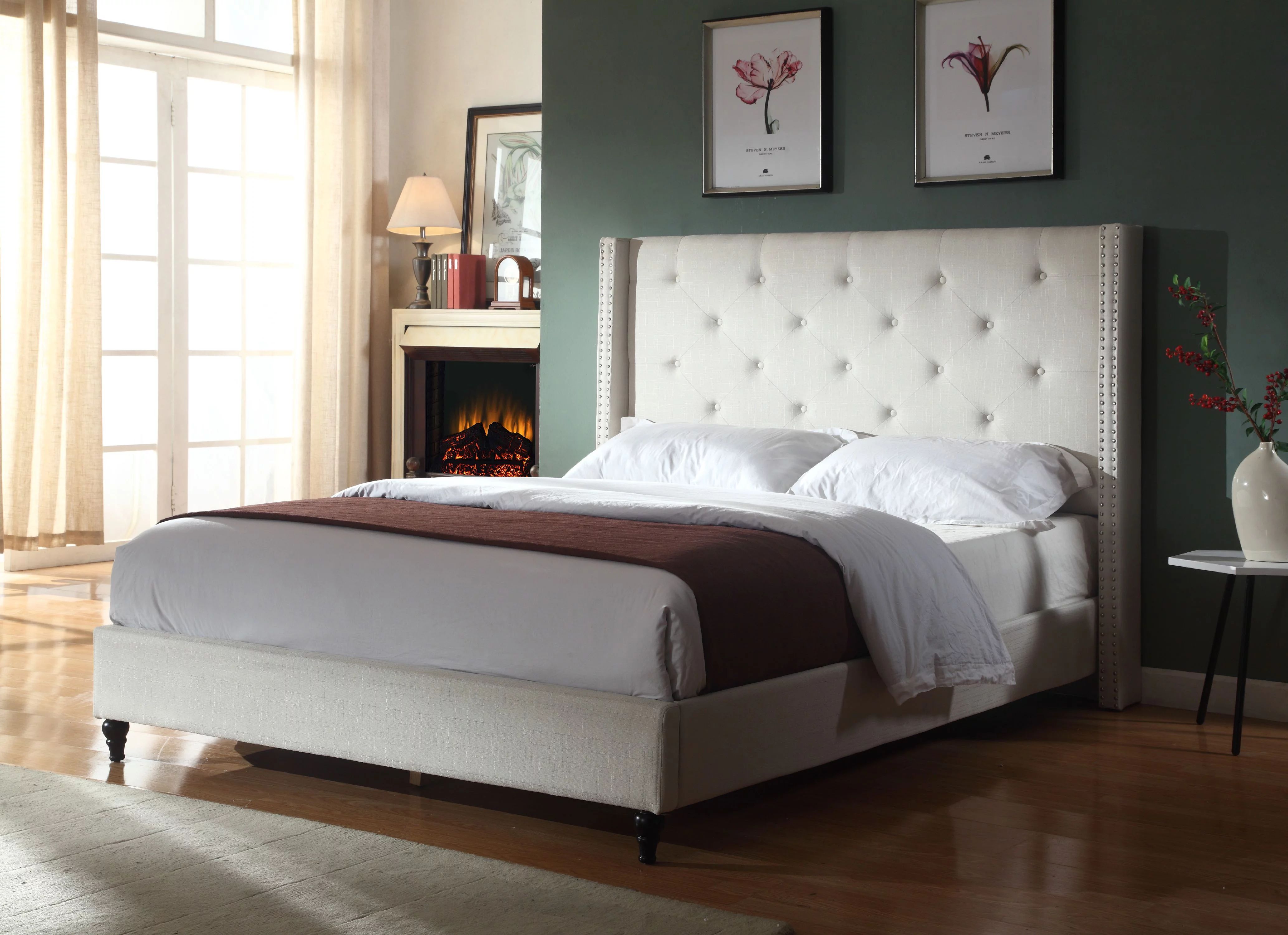 Best Master Furniture Veronica Tufted Wingback Platform Bed Natural Beige, Cal. King - Walmart.co... | Walmart (US)