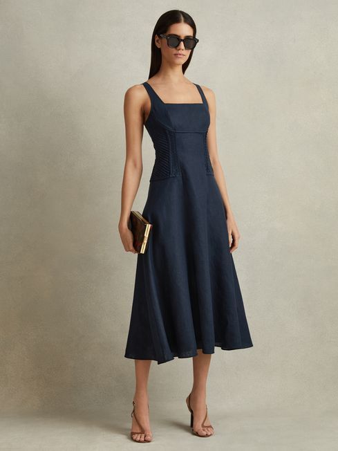 Linen Corset Midi Dress | Reiss UK