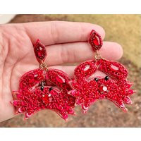 Beaded Crab Earrings With Rhinestone Post/Beach Statement Jewelry Seed Bead Kitschy Summer Vacation Tropical Gifts Her | Etsy (US)
