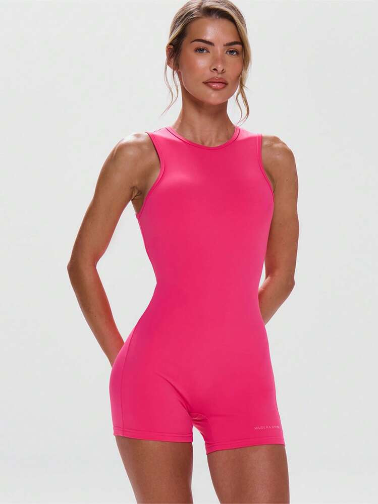 Musera Sport Fitted Sleeveless Racer Neck Unitard Active Workout Gym Playsuit,Padel, Tennis, Pickleball Gym Fitness | SHEIN
