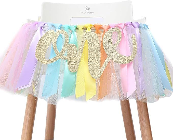 Pastel Rainbow High Chair Banner for 1st Birthday - Party Supplies for Highchair Tutu Skirt, Firs... | Amazon (US)