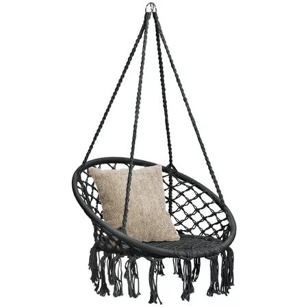 Best Choice Products Hanging Macrame Rope Swing Chair w/ Fringe Tassels - Black | Walmart (US)