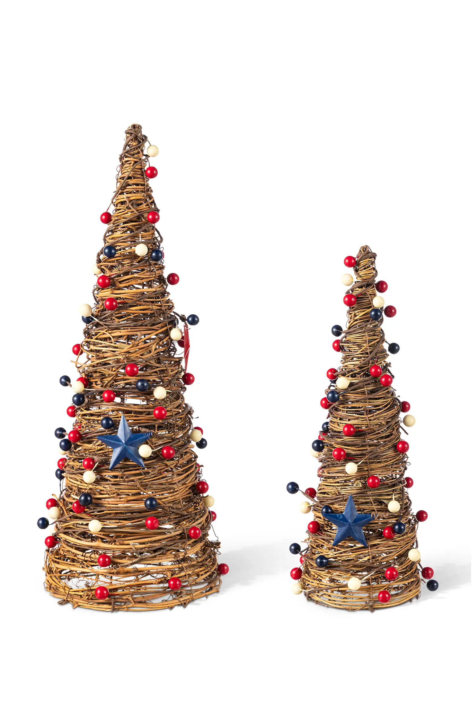 Glitzhome Set of 2 Patriotic Americana Rattan Stars & Berry Cone Table Tree | Nordstrom | Nordstrom