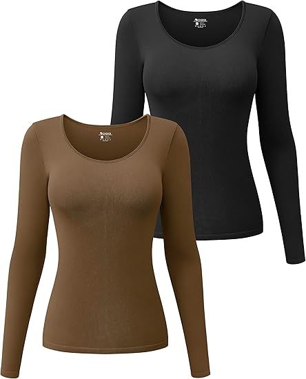 OQQ Womens 2 Piece Long Sleeve Tops Round Neck Stretch Fitted Underscrubs Layer Tee Shirts Tops | Amazon (US)