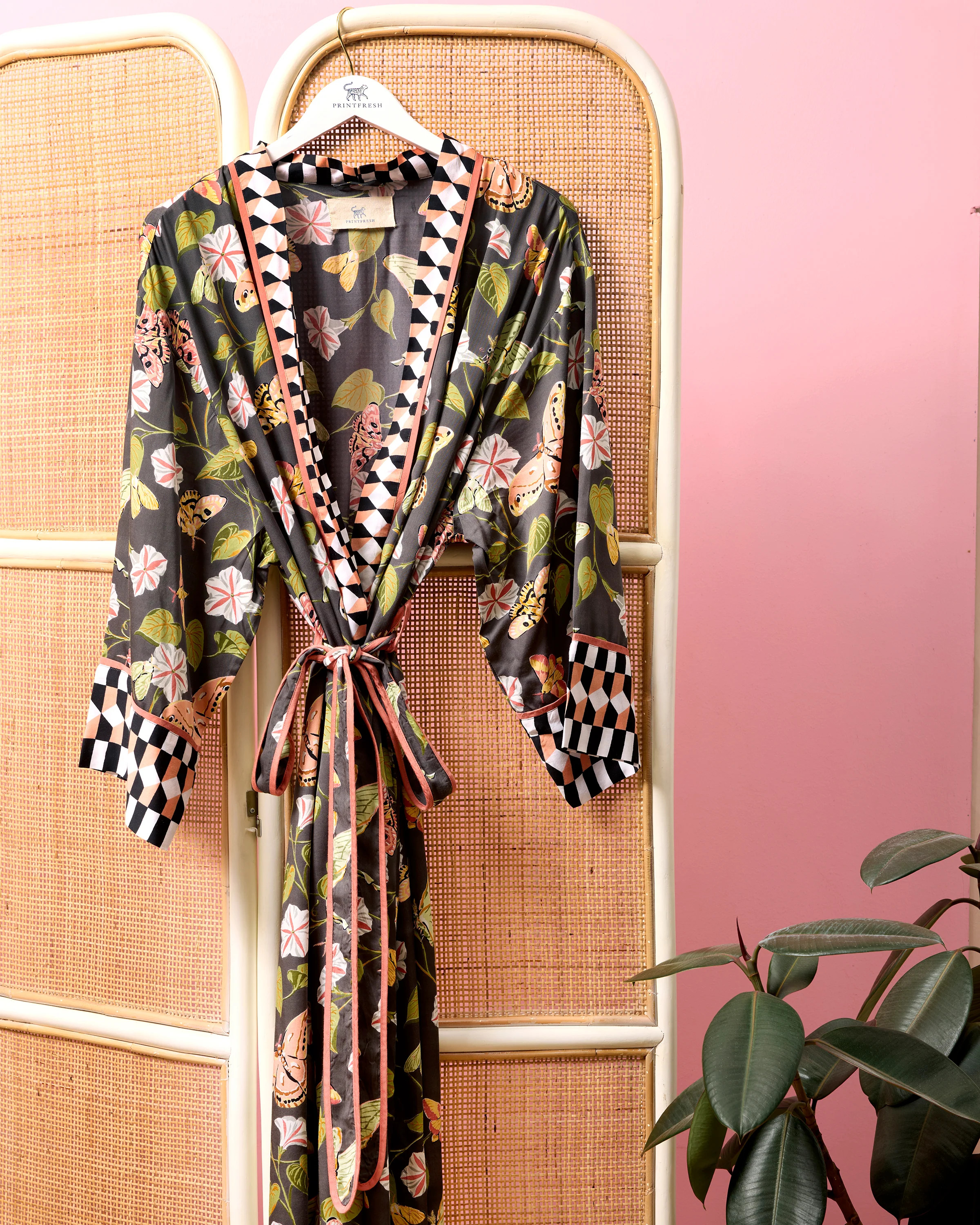 Midnight Flutter - Eco Satin Robe - Slate | Printfresh