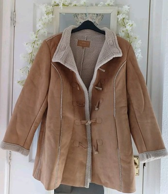 M&S Brown Suede Sheepskin Borg Shearling Duffle Style Winter Coat L 12 14 16   | eBay | eBay UK