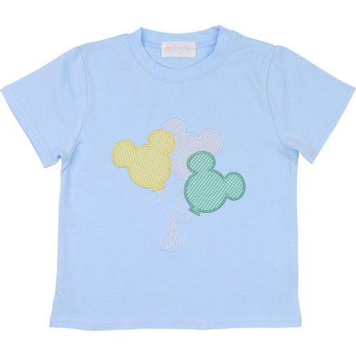 Blue Applique Balloon Mouse Ears Shirt | Cecil and Lou