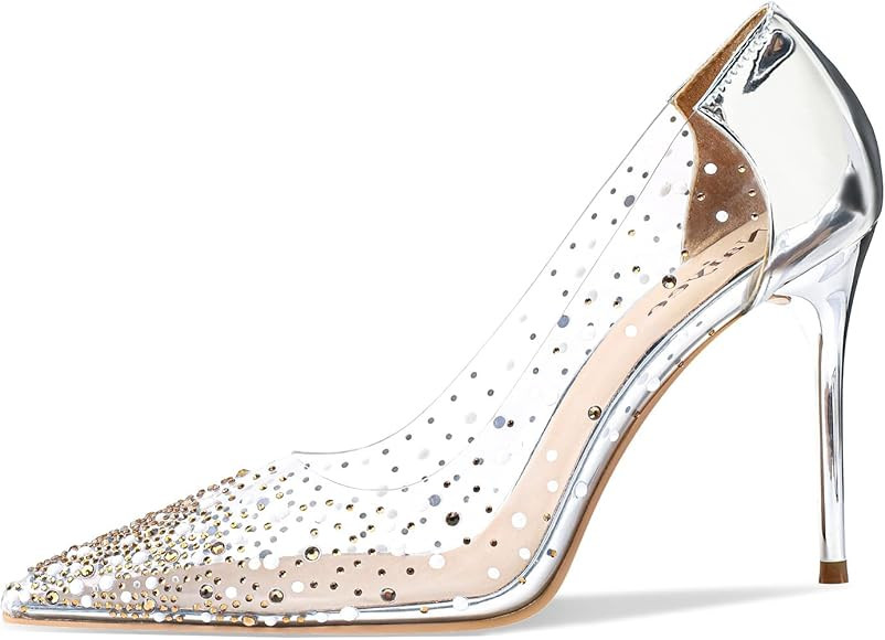 Naiyee Women's High Stiletto Heel, PVC Pumps Crystal Rhinestones 100mm Clear Heels Closed Pointed... | Amazon (US)