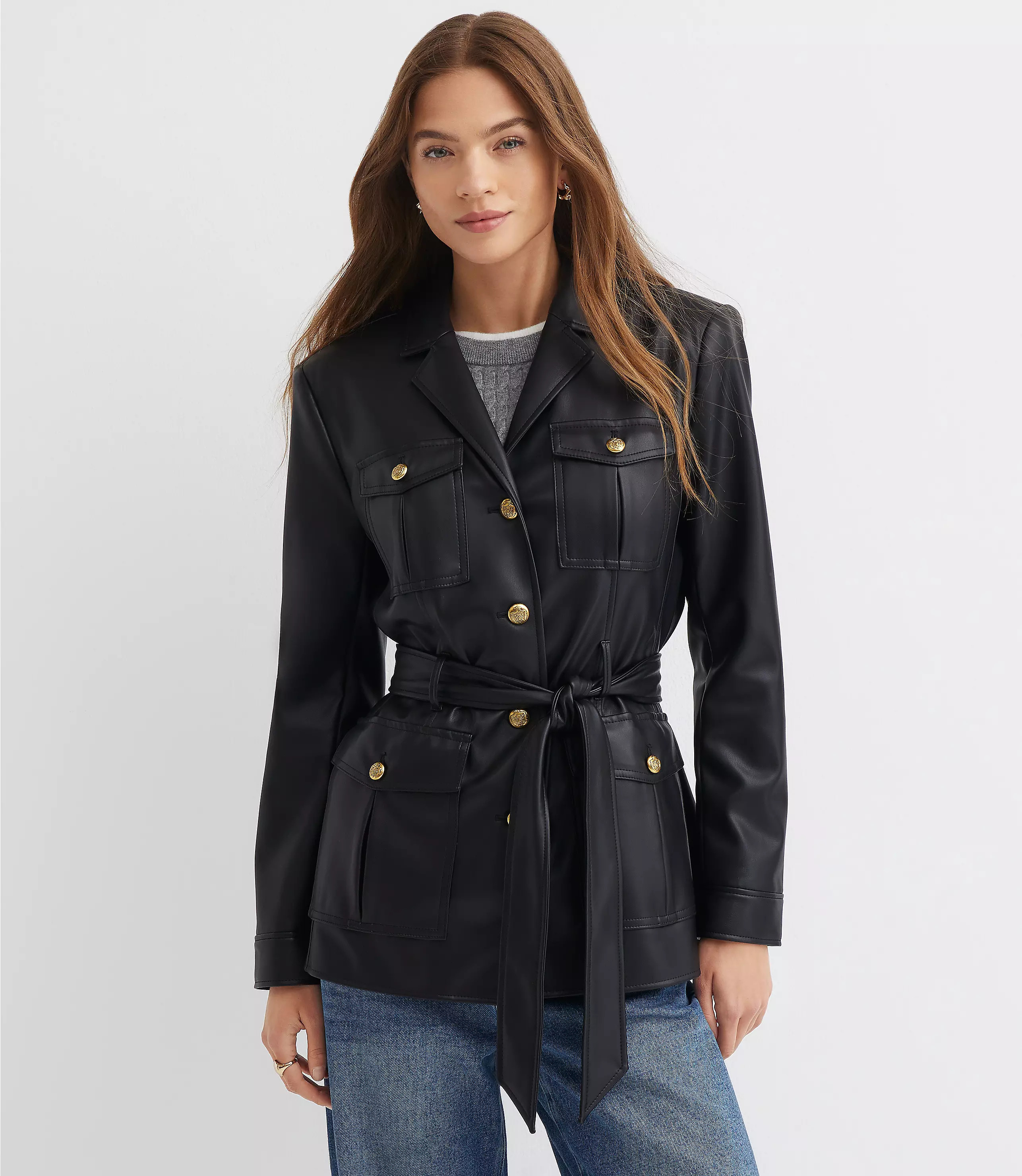 Faux Leather Belted Jacket | LOFT