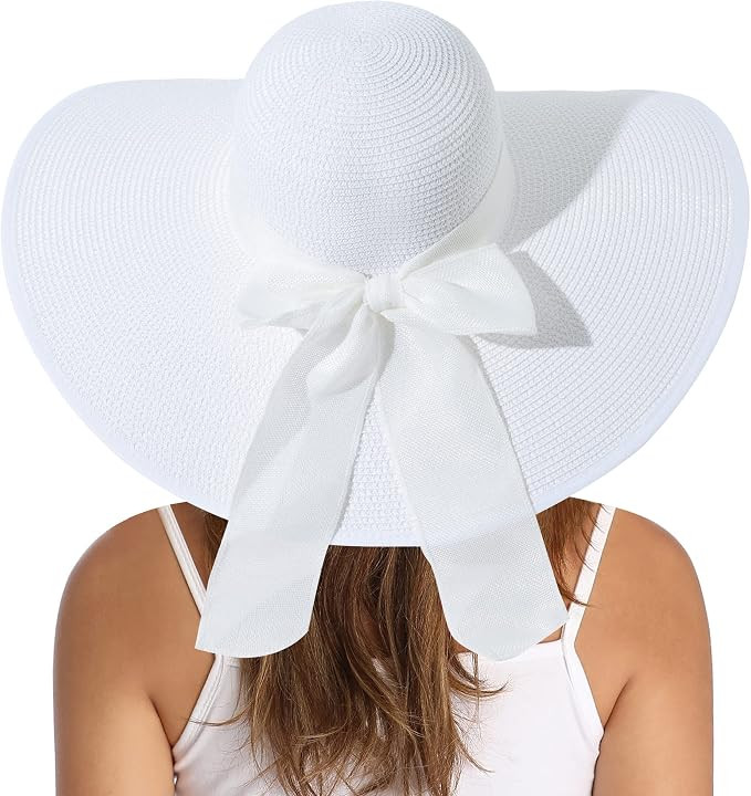 Lanzom Womens 5.5 Inches Big Bowknot Straw Hat Large Floppy Foldable Roll up Beach Cap Sun Hat UP... | Amazon (US)