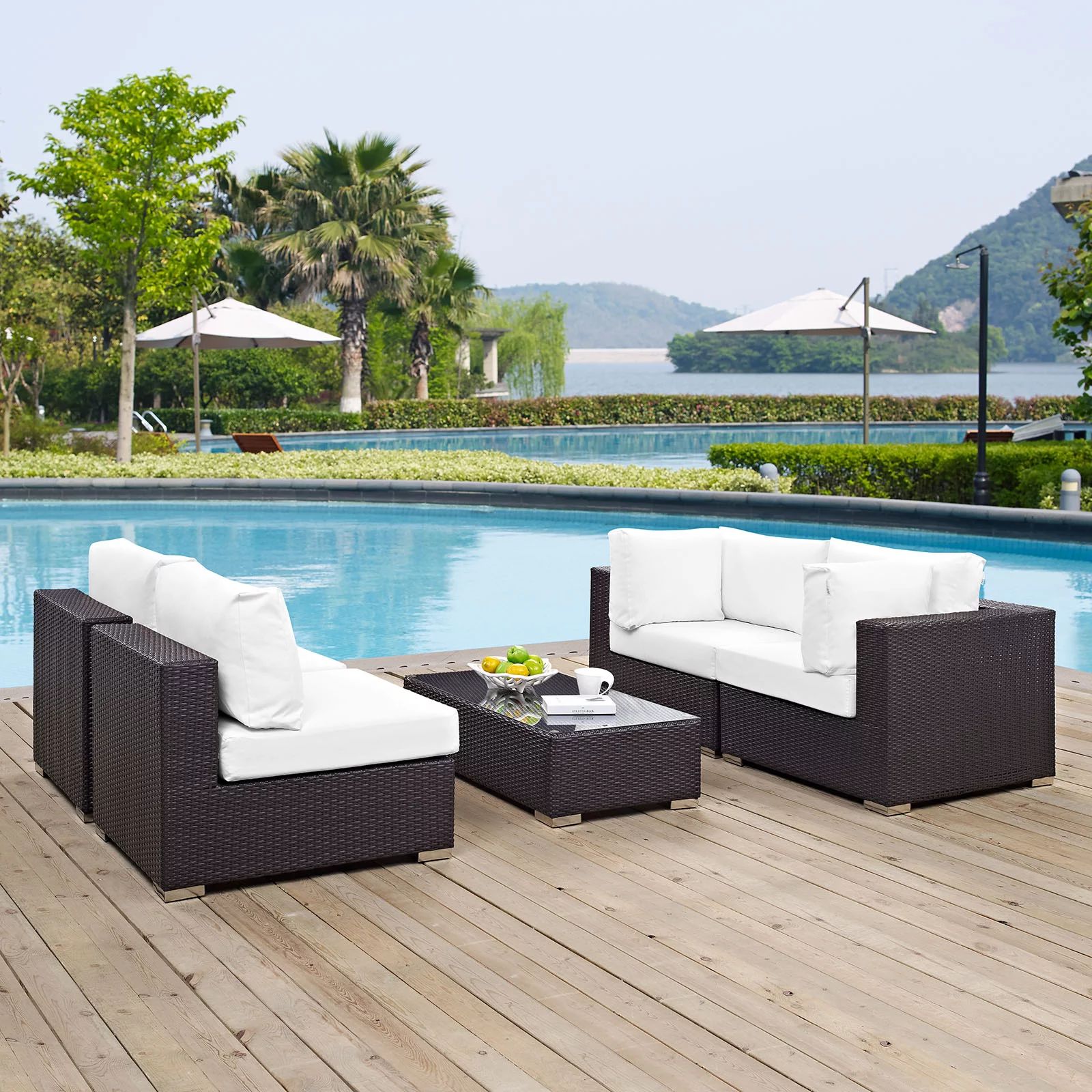 Modway Convene 5 Piece Outdoor Patio Sectional Set in Espresso White | Walmart (US)