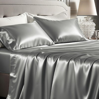 Bedsure Satin Sheets Queen Size - 4 Piece Silky Bedsheets with 15 Inches Deep Pocket Fitted Bedsheet,1 Flat Sheet, 2 Satin Pillowcases, Good for Hair | Target