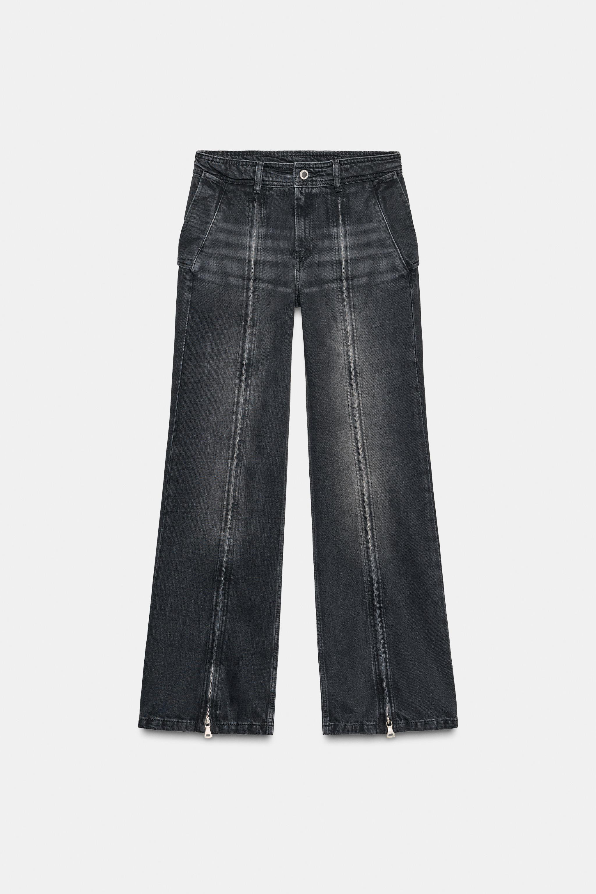 ZW COLLECTION MID-RISE WIDE LEG JEANS WITH ZIPPERS | Zara US