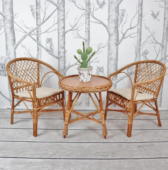 Table and Two Chairs for Kids Wicker Activity Table Todler - Etsy | Etsy (US)