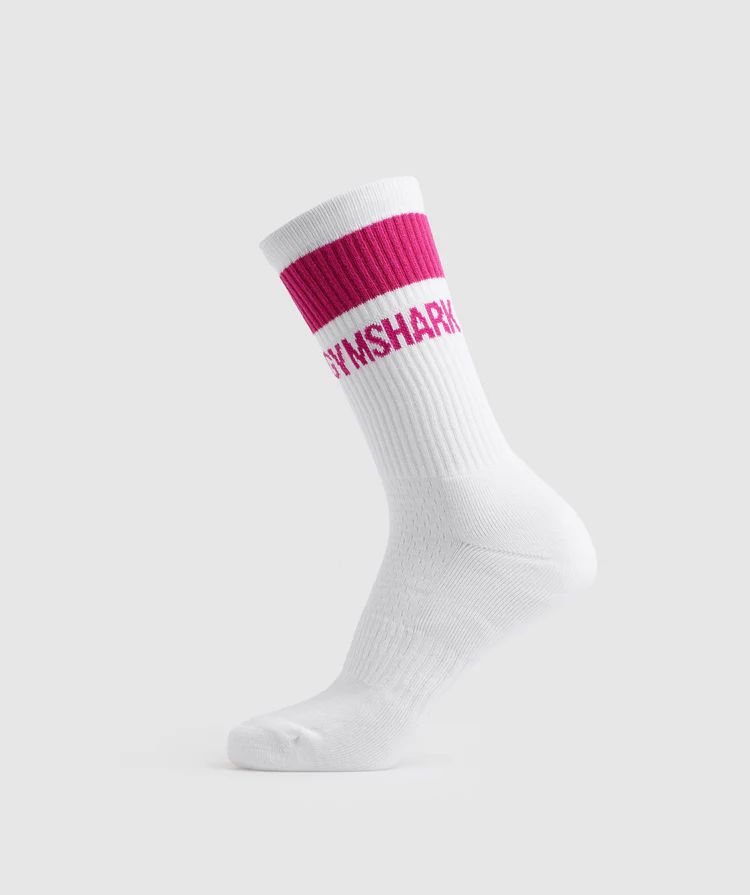 Gymshark Premium Jacquard Single Socks - White/Magenta Pink | Gymshark US