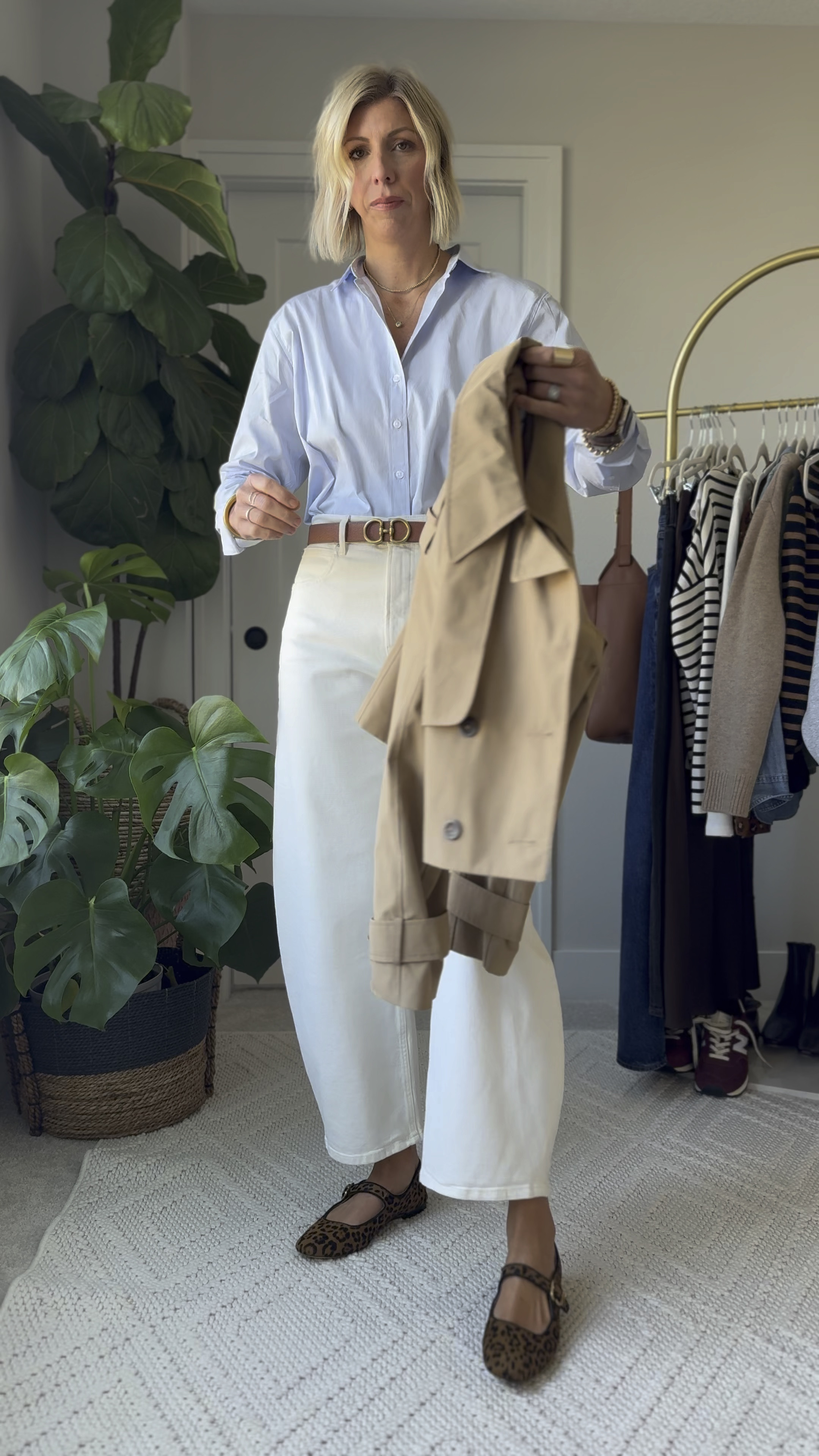 White jeans for fall outfit idea! I love the fit of these relax jeans paired with a classic blue shirt and on trend cropped trench coat! 

#LTKOver40 #LTKStyleTip #LTKWorkwear