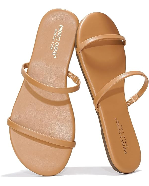 Project Cloud Summer Sandals for Women 2025 - Memory Foam Insole and Vegan Leather Beach Flip Flo... | Amazon (US)
