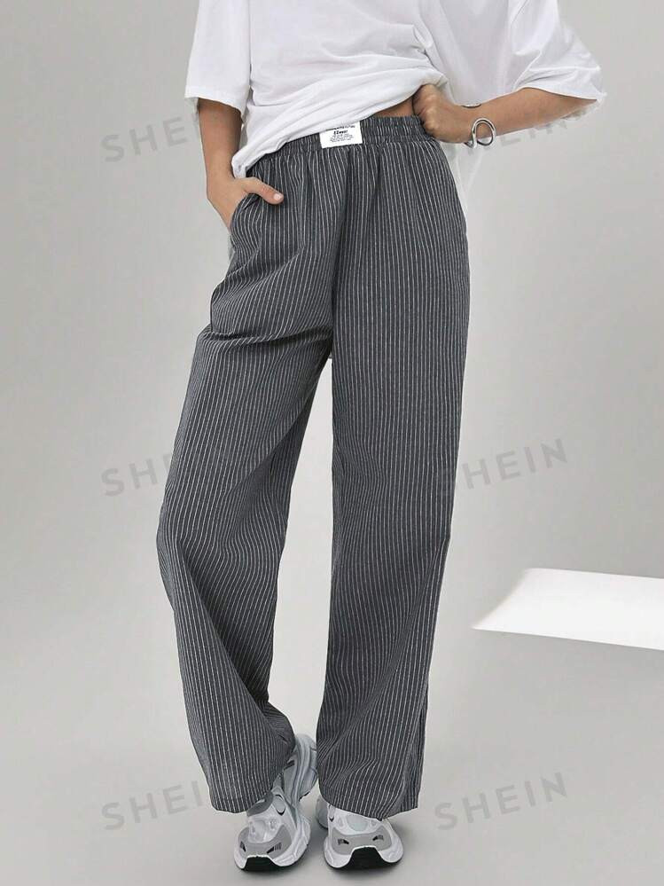 TrendsSHEIN EZwear Women's Striped Straight Pants With Decorative Embroidery | SHEIN