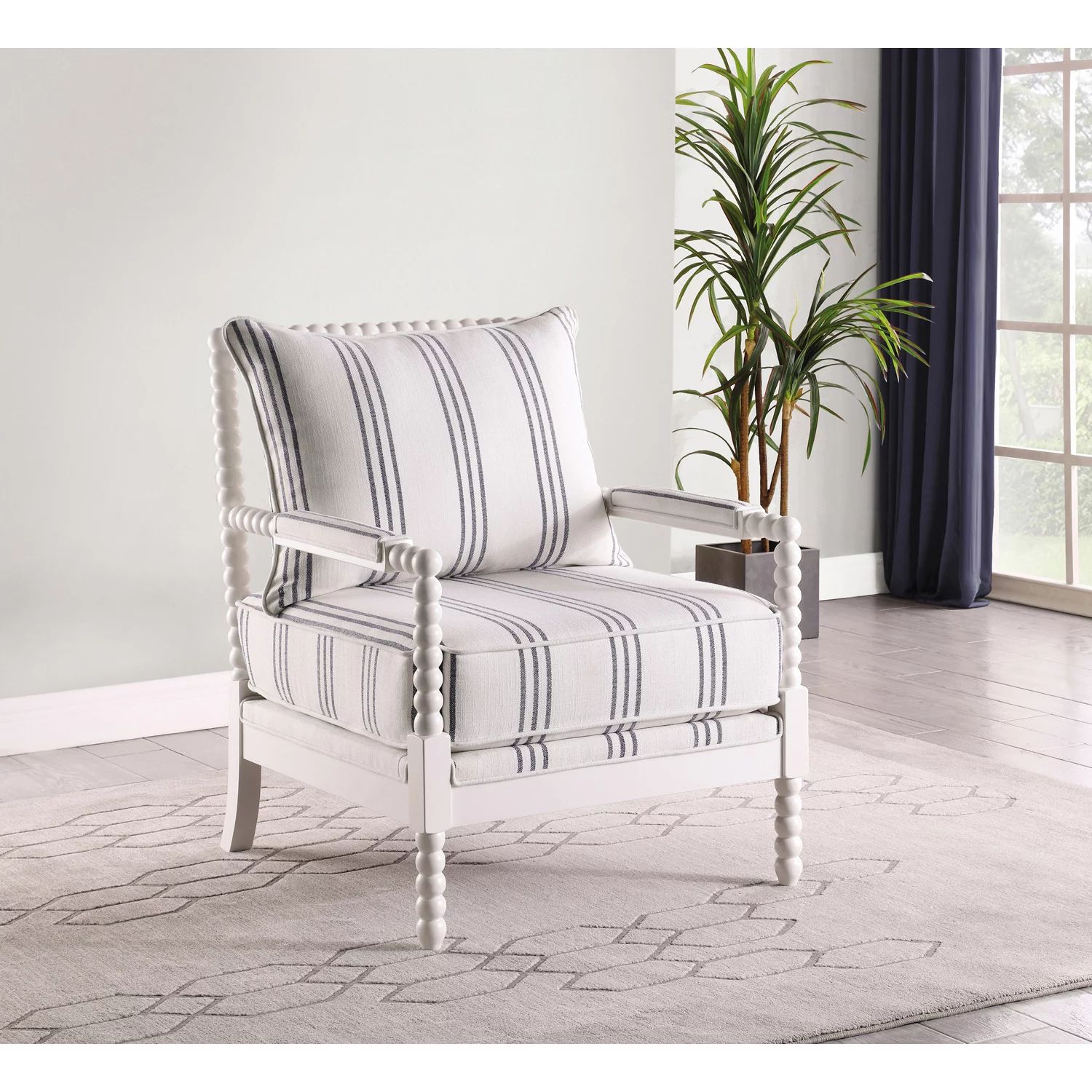 Upholstered Accent Chair with Spindle Accent White and Navy | Walmart (US)