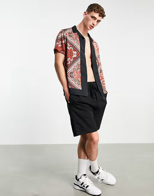 ASOS DESIGN relaxed revere shirt in bandana print with block border | ASOS (Global)