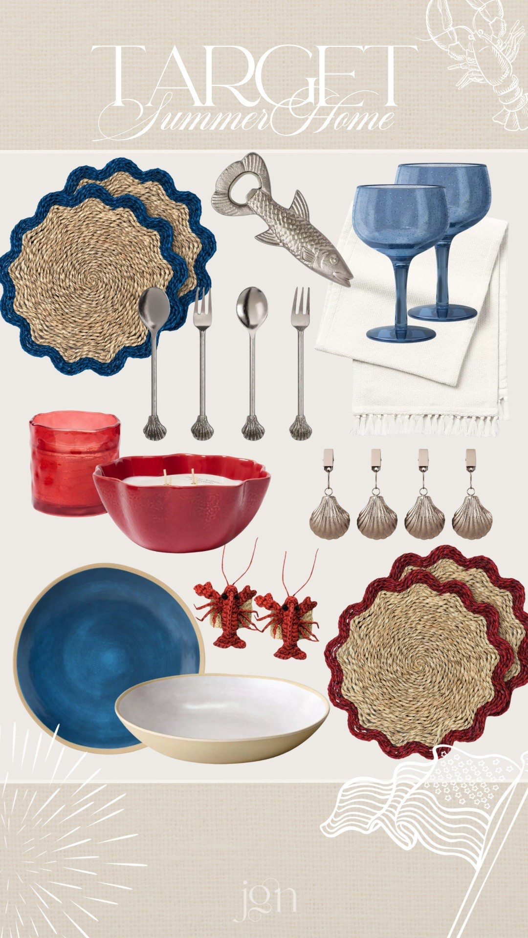 Summer hosting must haves for Memorial Day and 4th of July 🇺🇸
In LOVE with this collection 🥹🦞

#hosting #serveware #summerhostess #summertableware #summertablescape #redwhiteandblue #americana #lobster #4thofjulytable #memorialdaydecor #summerdecor #target #targetfinds #targetserveware #targetmusthaves #targethome

#LTKSeasonal #LTKHome #LTKFindsUnder50