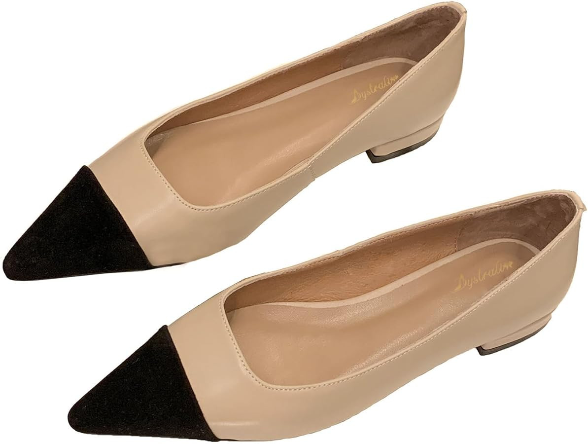 Women Comfy Cap Toe Flats Slip on Pointed Toe Flat Shoes Two Tone Flat Heel Dress Shoes Casual Po... | Amazon (US)