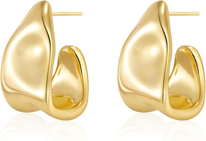 Amicon Chunky Gold Stud Earrings for Women 14k Gold Plated Hypoallergenic Earrings Statement Tren... | Amazon (US)