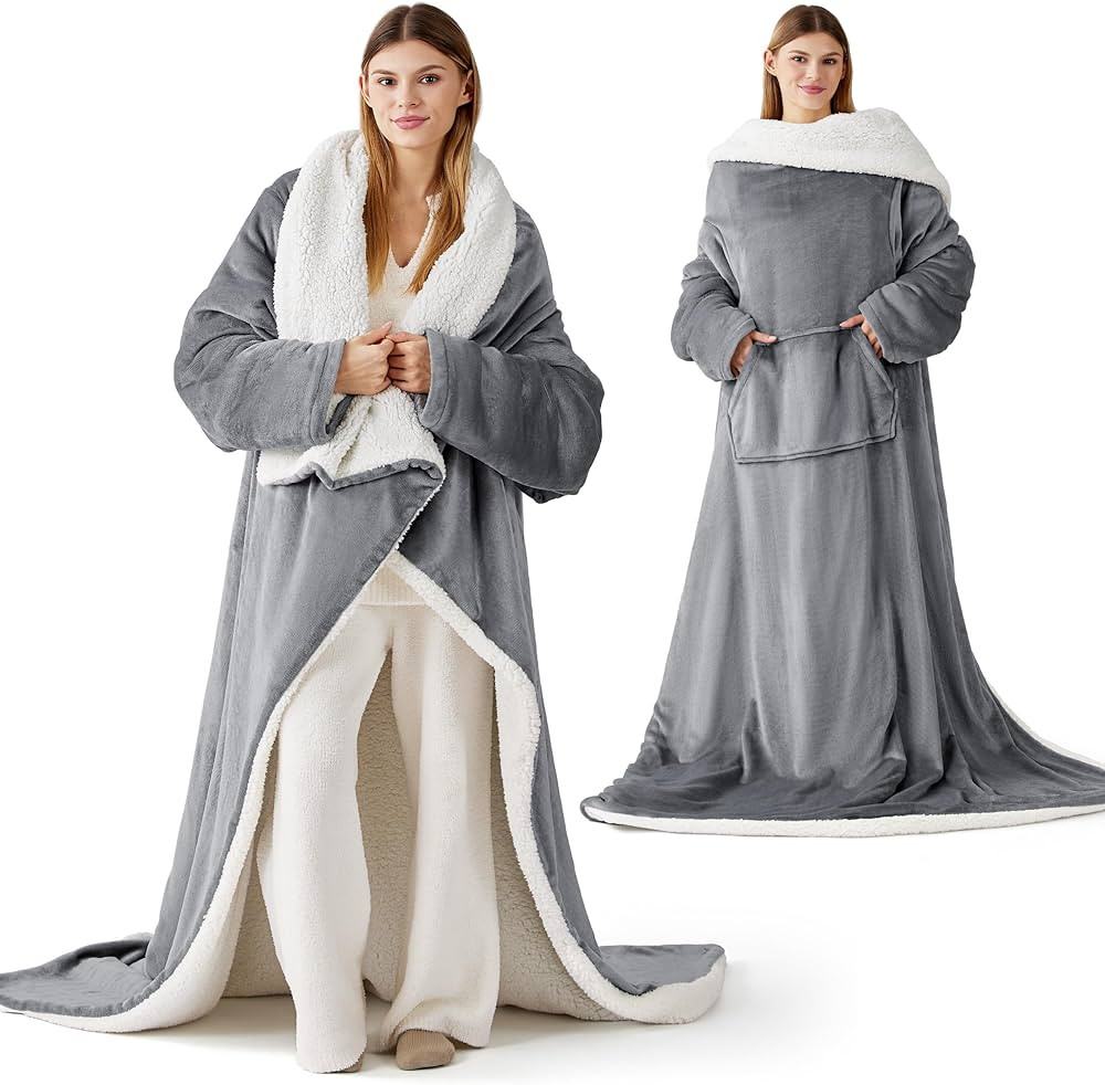 Bedsure Wearable Blanket with Sleeves and Pocket - Warm Throw Blanket with Arms TV Wrap Blanket R... | Amazon (US)