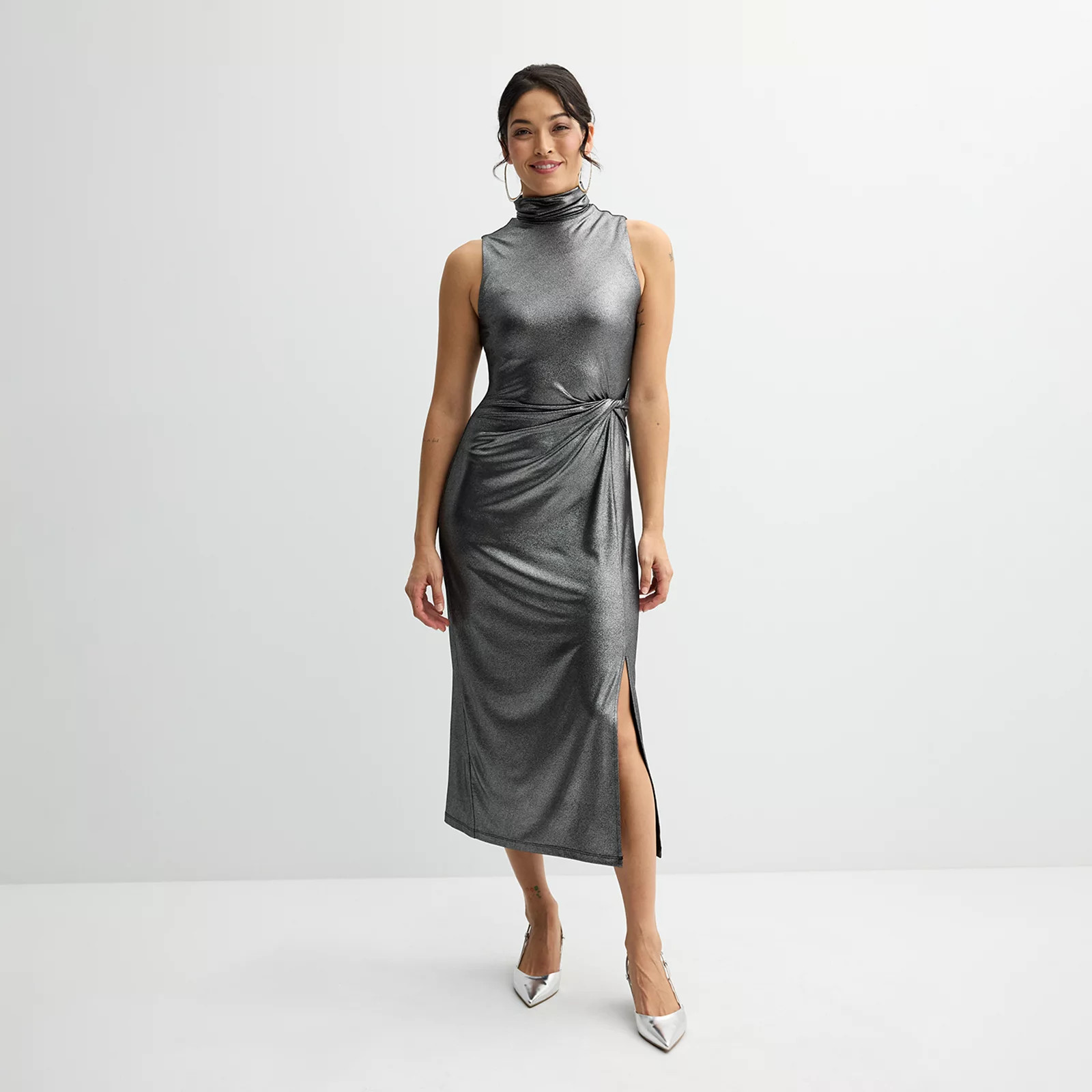 Women's Harper Rose Sleeveless Turtleneck Ruched Midi Dress, Size: 2, Silver Grey | Kohl's